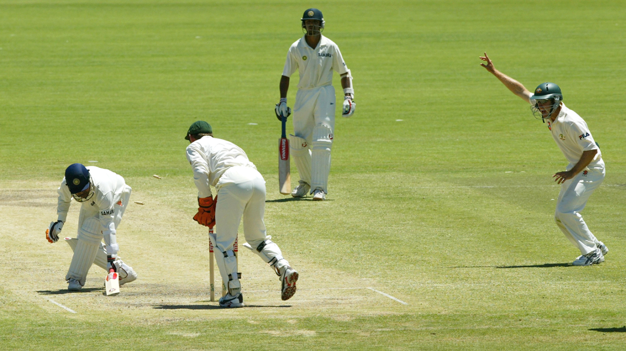 Virender Sehwag is stumped by Adam Gilchrist, Australia v India, 2nd Test, Adelaide, 5th day, December 16, 2003