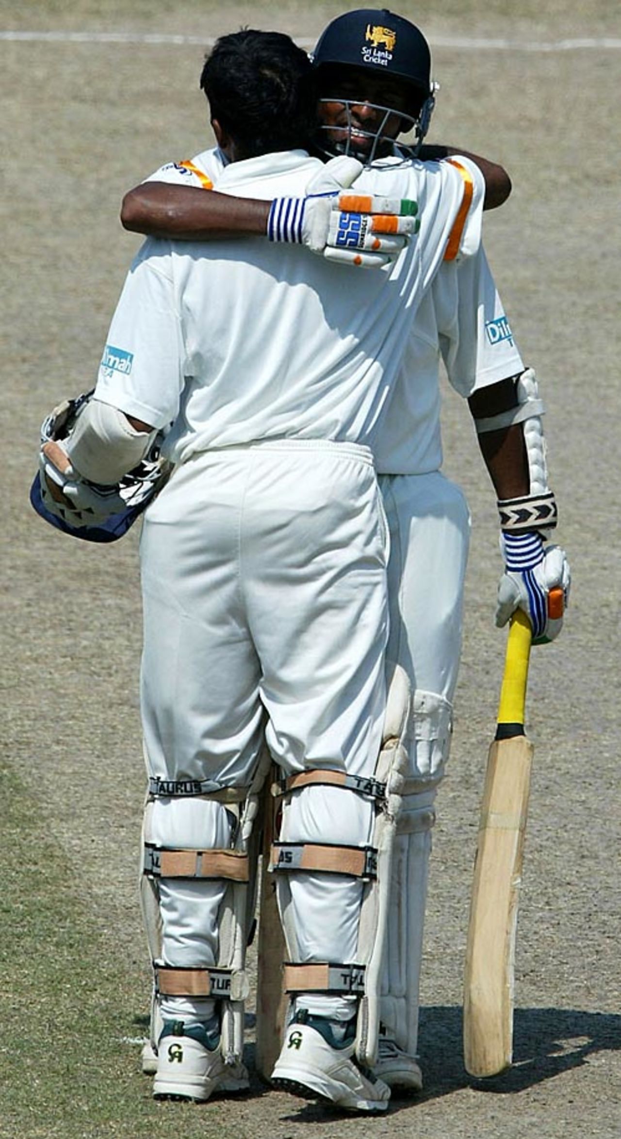 Thilan Samaraweera gives Mahela Jayawardene a hug after he scored his hundred, Sri Lanka v England, 3rd Test, Colombo, 3rd day, December 20, 2003