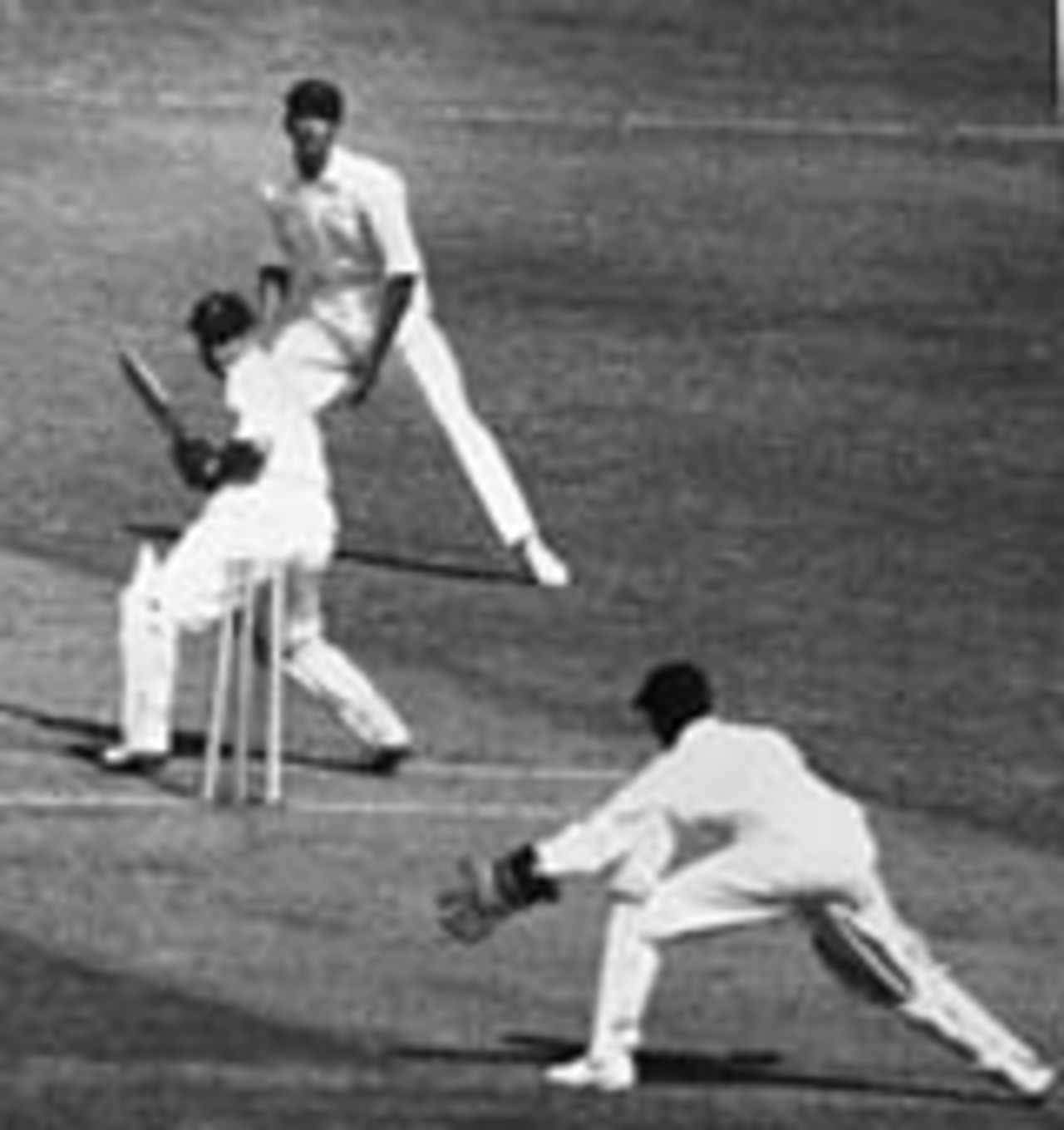 Pankaj Roy is bowled by Khan Mohammad, India v Pakistan, ist Test, New Delhi, October 20, 1952