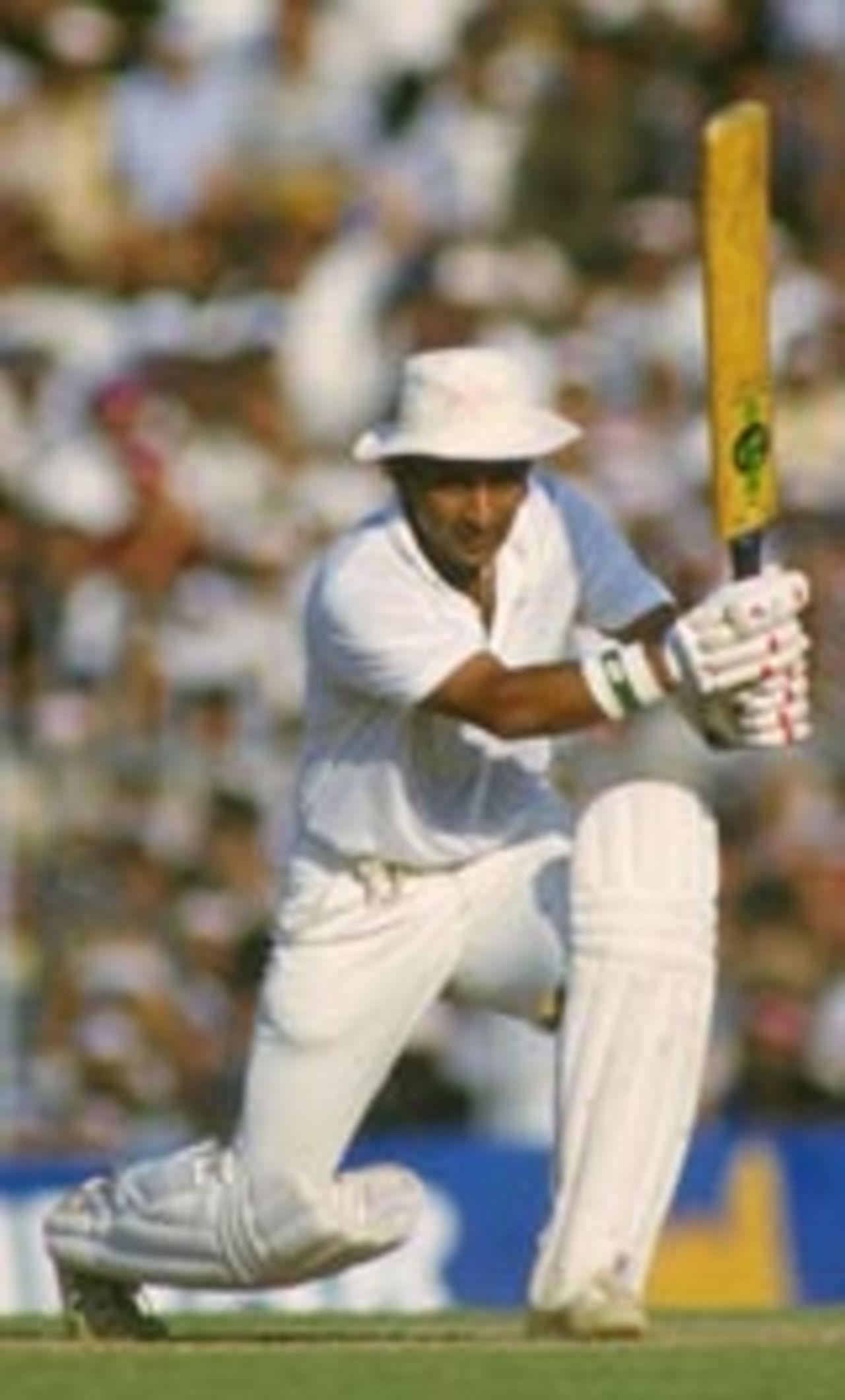 Sunil Gavaskar drives off the front foot in a one-day international against England