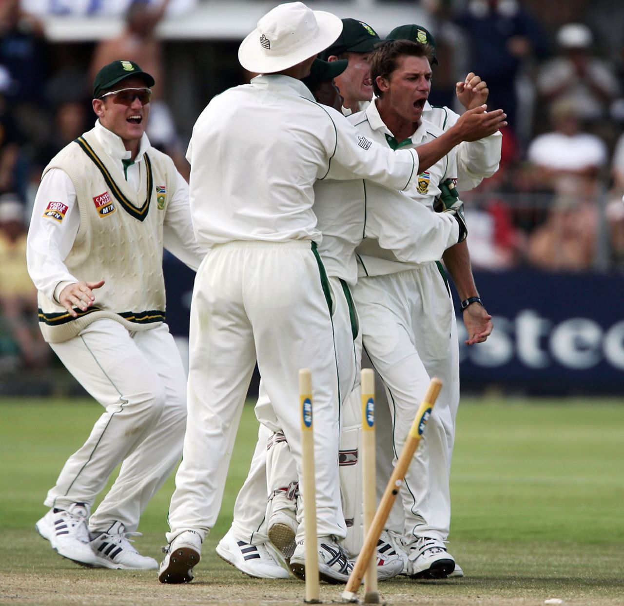 Dale Steyn happy after his first Test wicket, second day, South Africa v England, 1st Test, Port Elizabeth, December 18 2004