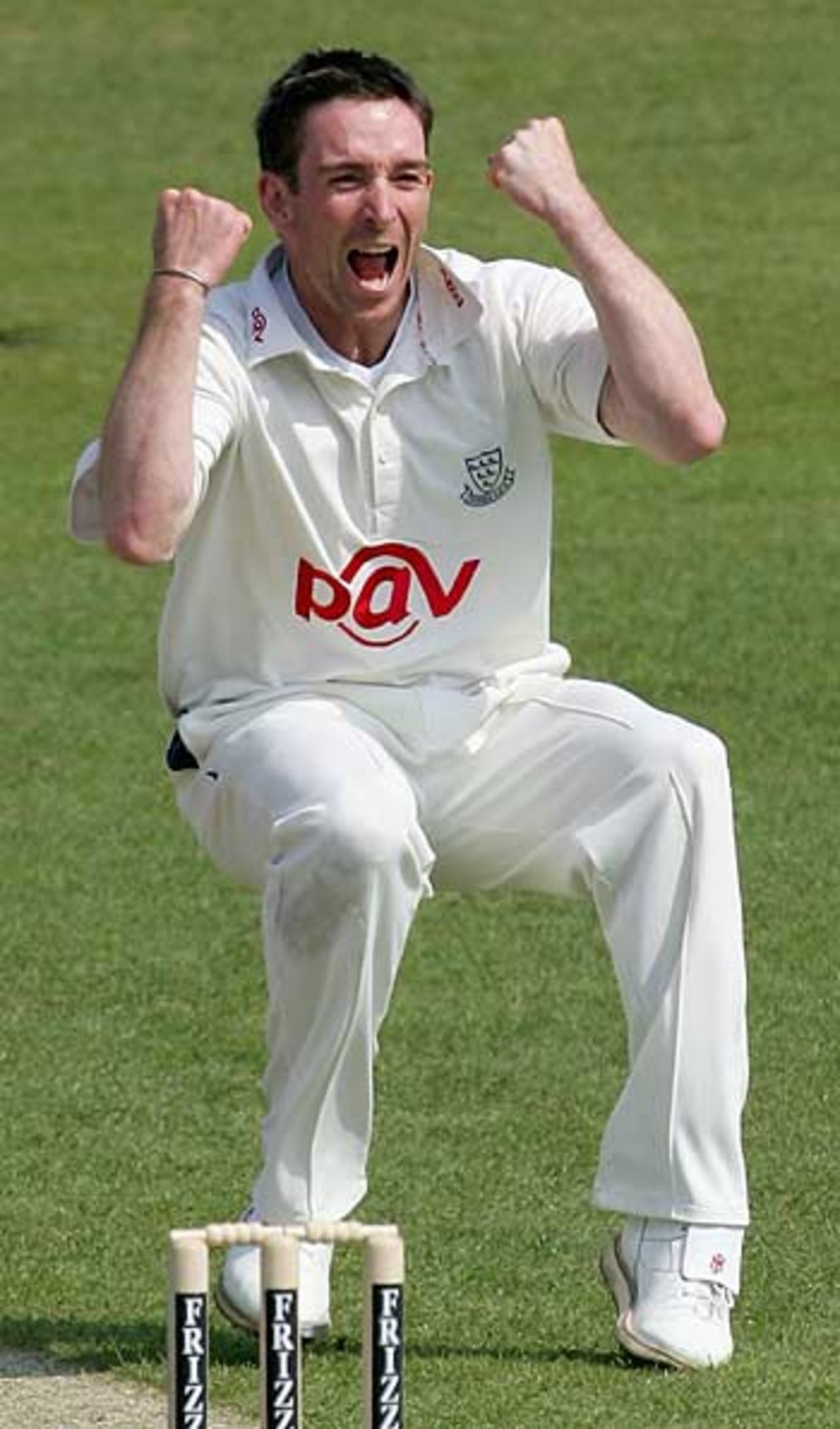 James Kirtley celebrates trapping Kevin Pietersen, Sussex v Hampshire, Hove, April 21, 2005