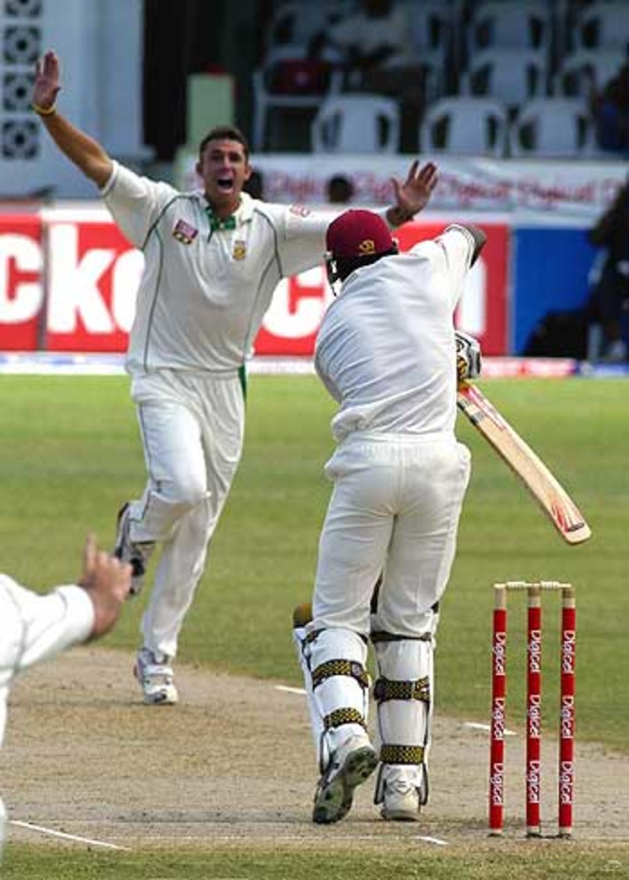 Andre Nel removes Chris Gayle for a duck, West Indies v South Africa, 3rd Test, Barbados, April 21, 2005