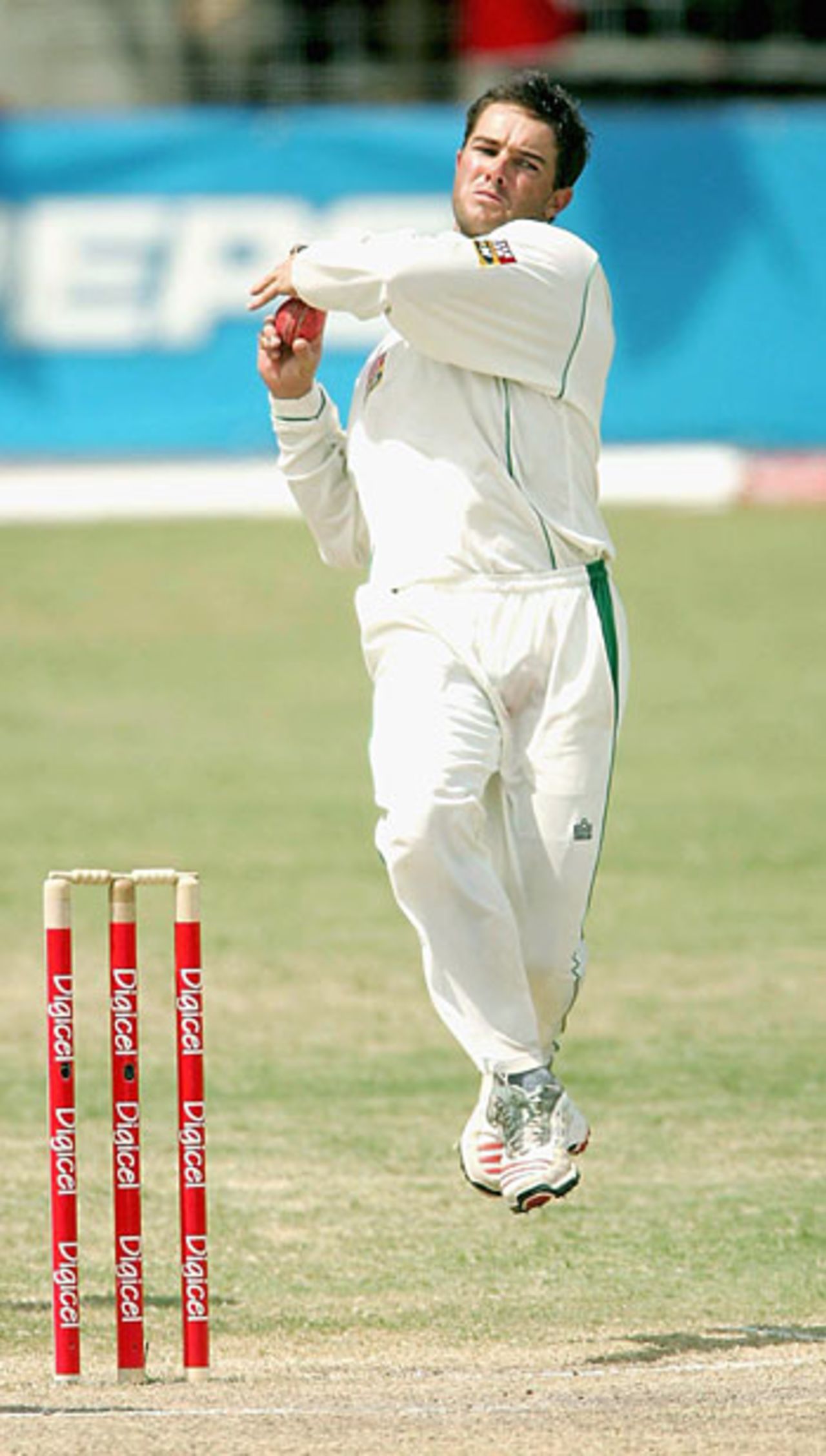 Mark Boucher bowling - he took a wicket with his eighth ball in Test cricket, West Indies v South Africa, 4th Test, Antigua, May 2