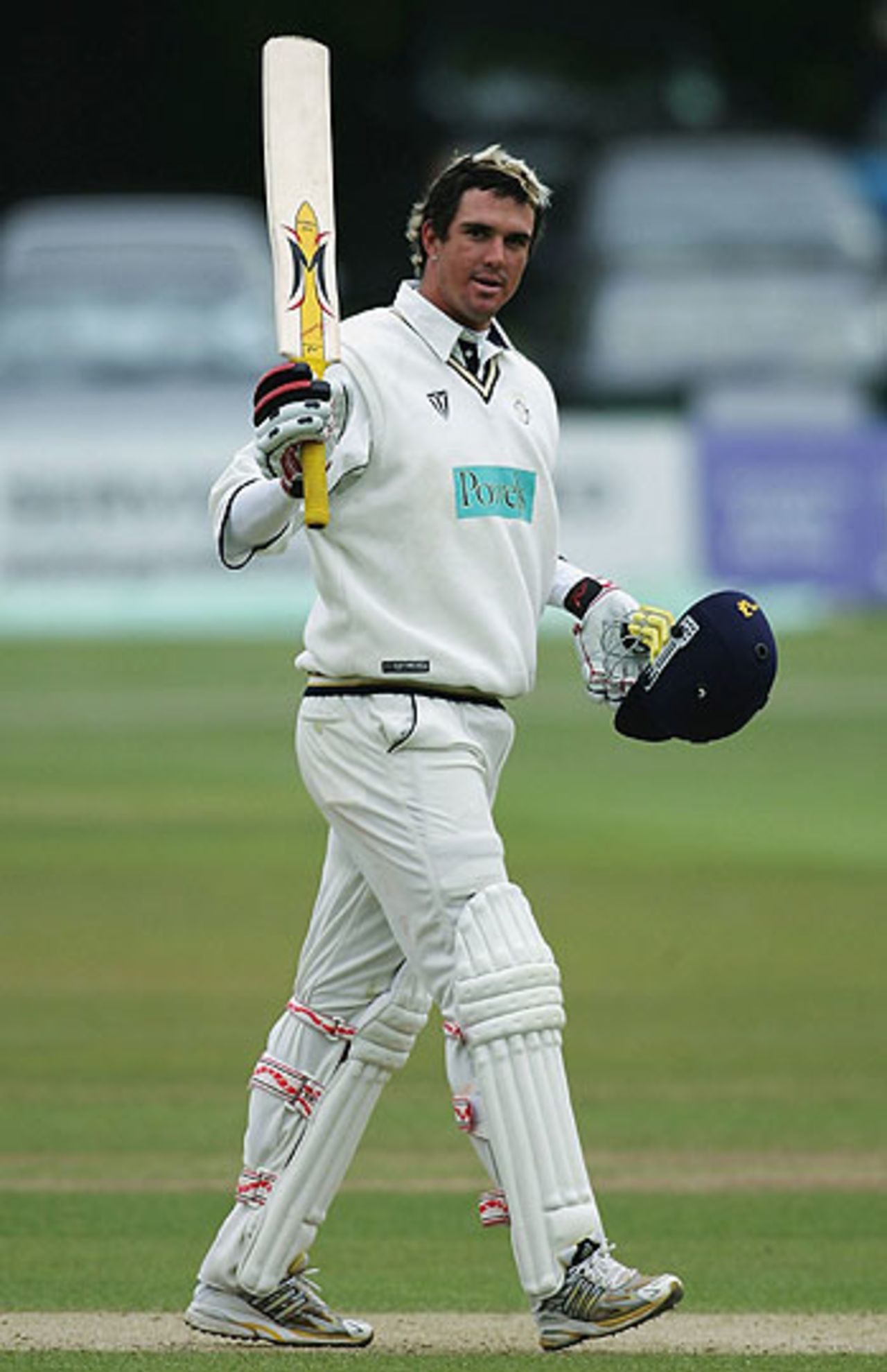 Kevin Pietersen celebrates his maiden century for Hampshire against Kent, May 13, 2005