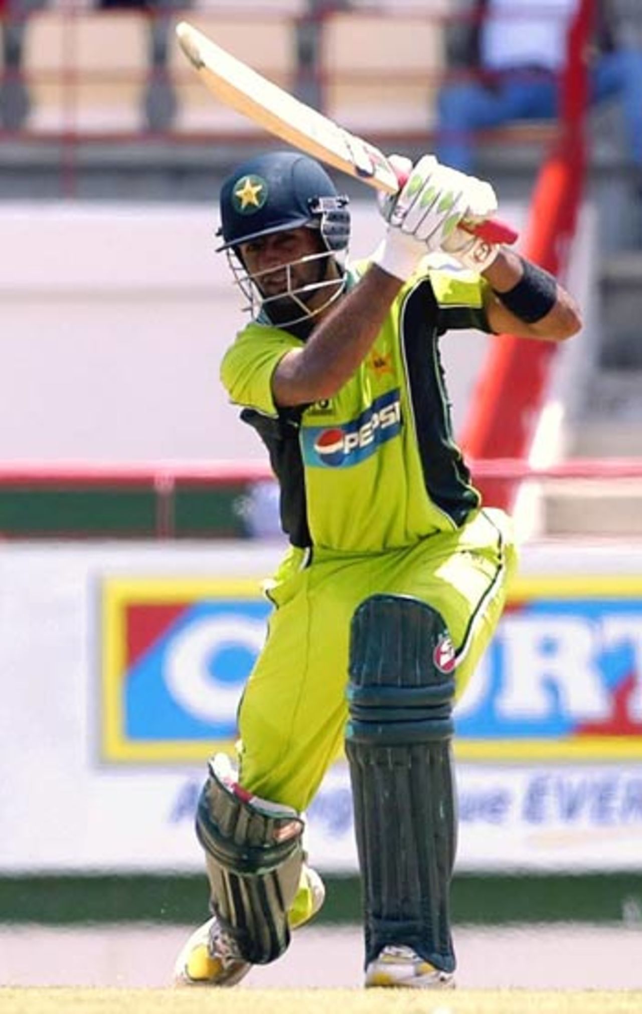 Shoaib Malik drives on the off side, West Indies and Pakistan, 2nd ODI, St Lucia, May 21, 2005