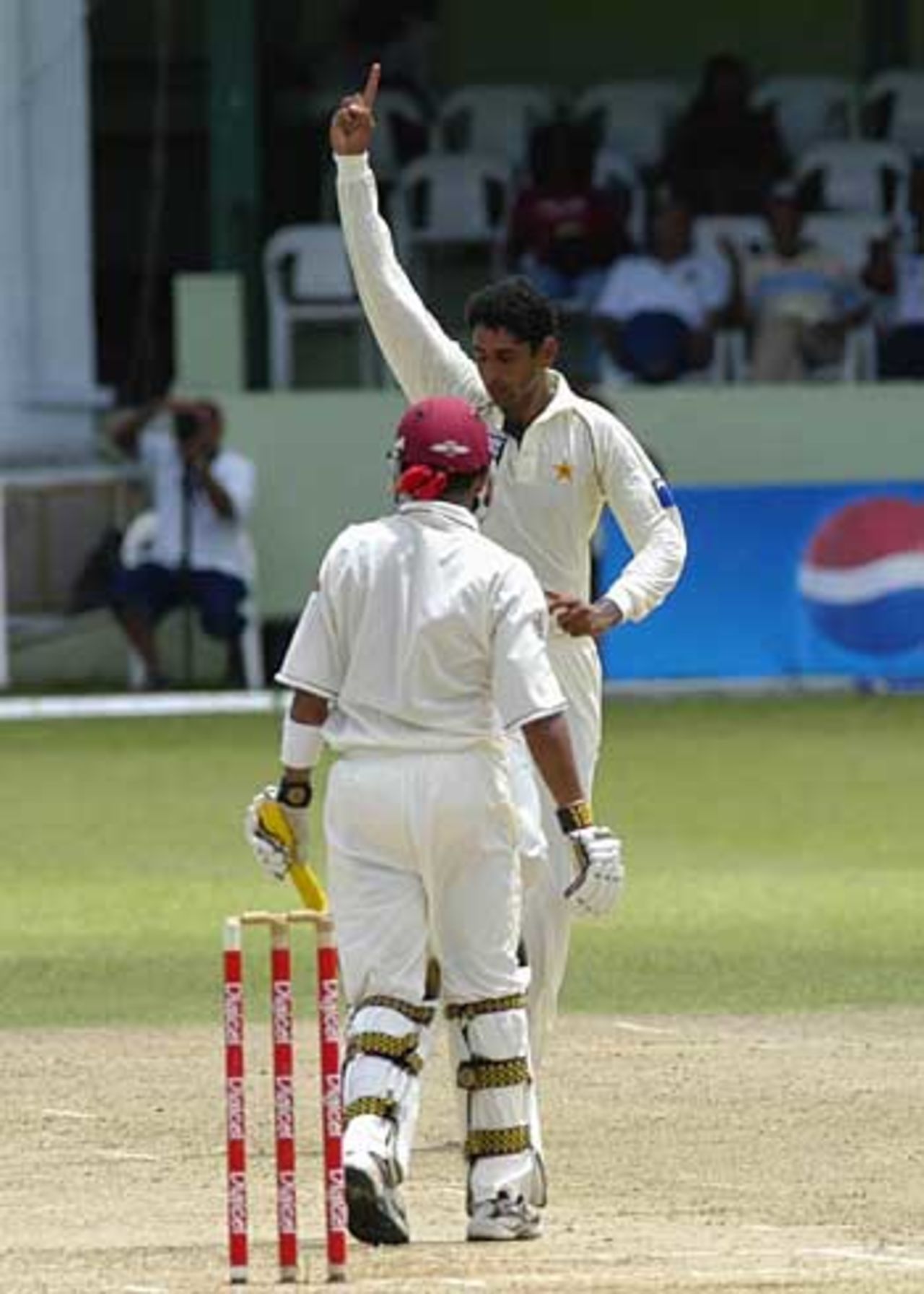 Shabbir Ahmed dismisses Ramnaresh Sarwan, West Indies v Pakistan, 1st Test, Barbados, May 26