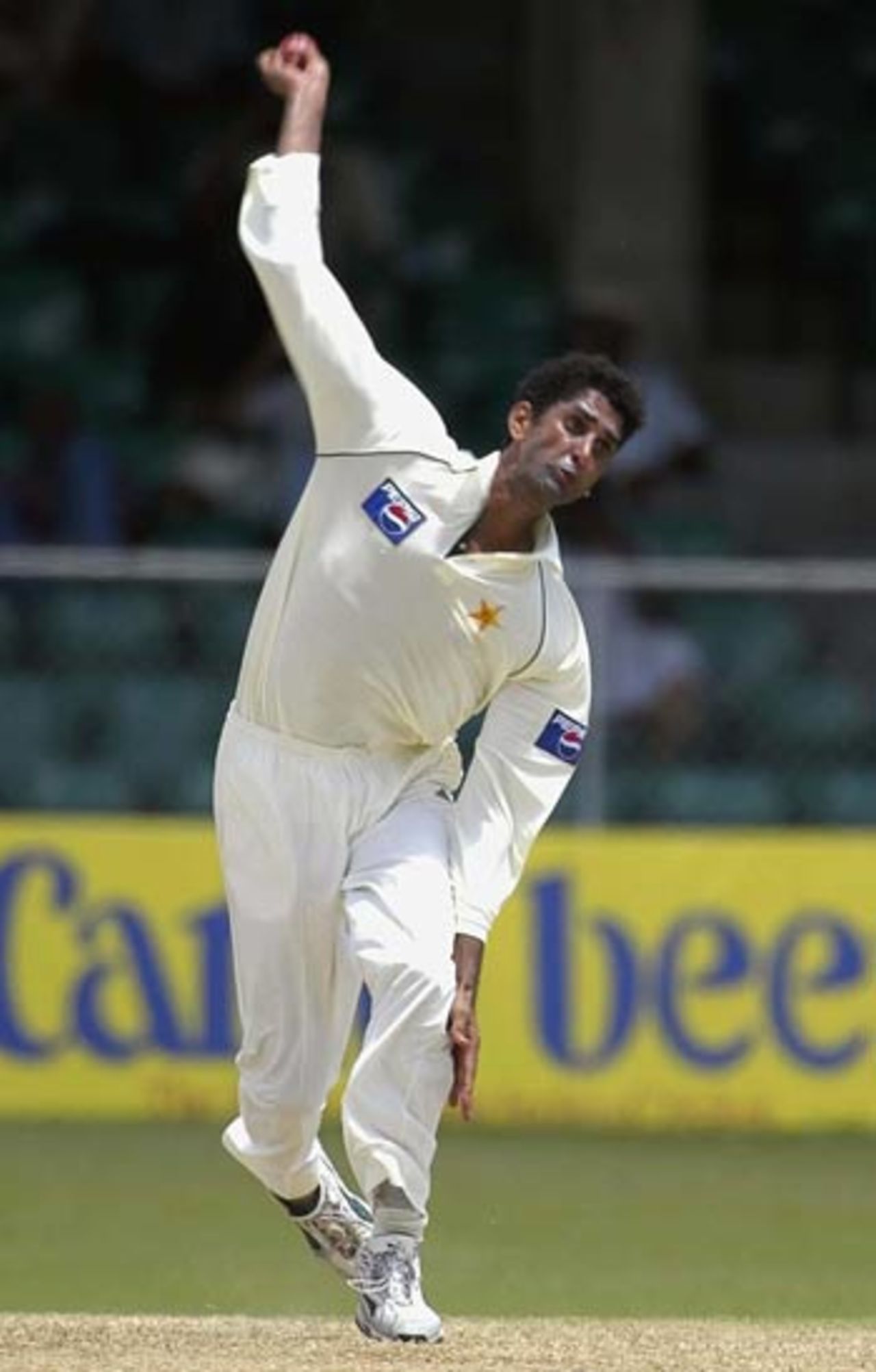 Shabbir Ahmed in action, West Indies v Pakistan, 1st Test, Barbados, May 26
