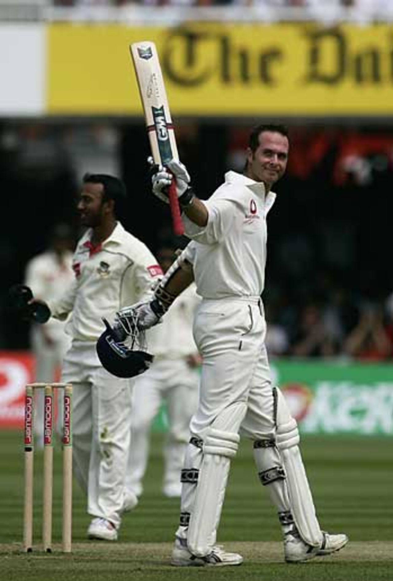 Michael Vaughan reaches his century on the 2nd day at Lord's, England v Bangladesh, 1st Test, Lord's, May 27