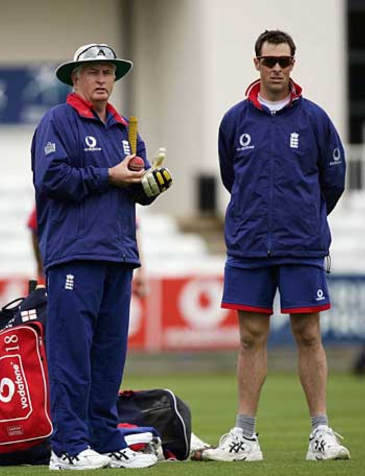 Duncan Fletcher and Marcus Trescothick in the Durham nets, England v Bangladesh, 2nd Test, Chester-le-Street, May 2