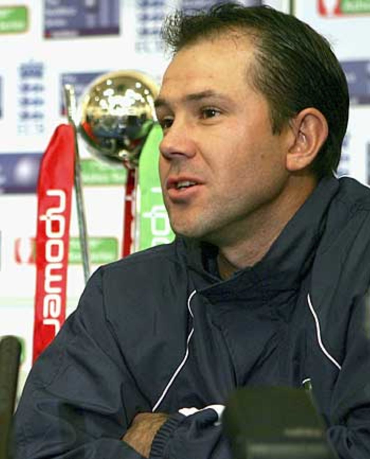Ricky Ponting faces the media at Australia's first press conference after arriving in England, June 5