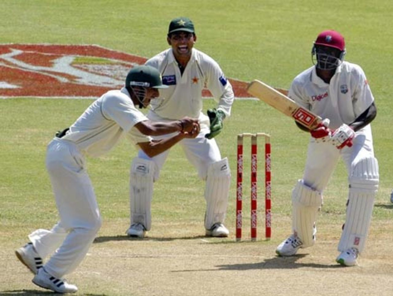 Daren Powell is snaffled by Yasir Hameed off Danish Kaneria as Pakistan close in on victory, West Indies v Pakistan, 2nd Test, Kingston, June 7, 2005