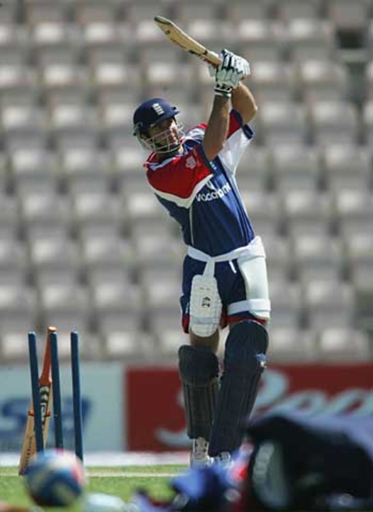 Michael Vaughan bats during practice at The Rose Bowl, June 12