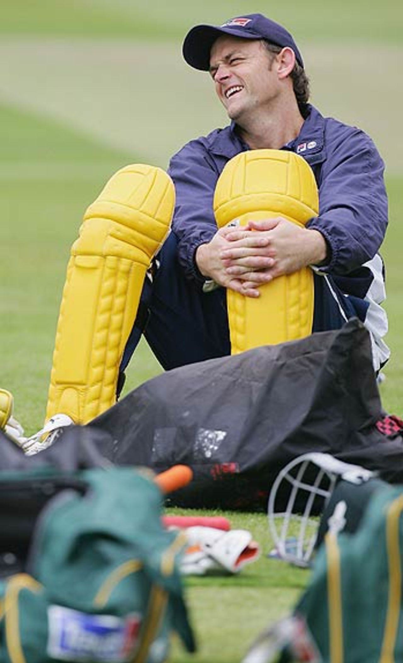 Adam Gilchrist trains for the warm-up game against Somerset. County Ground, Taunton, June 14, 2005