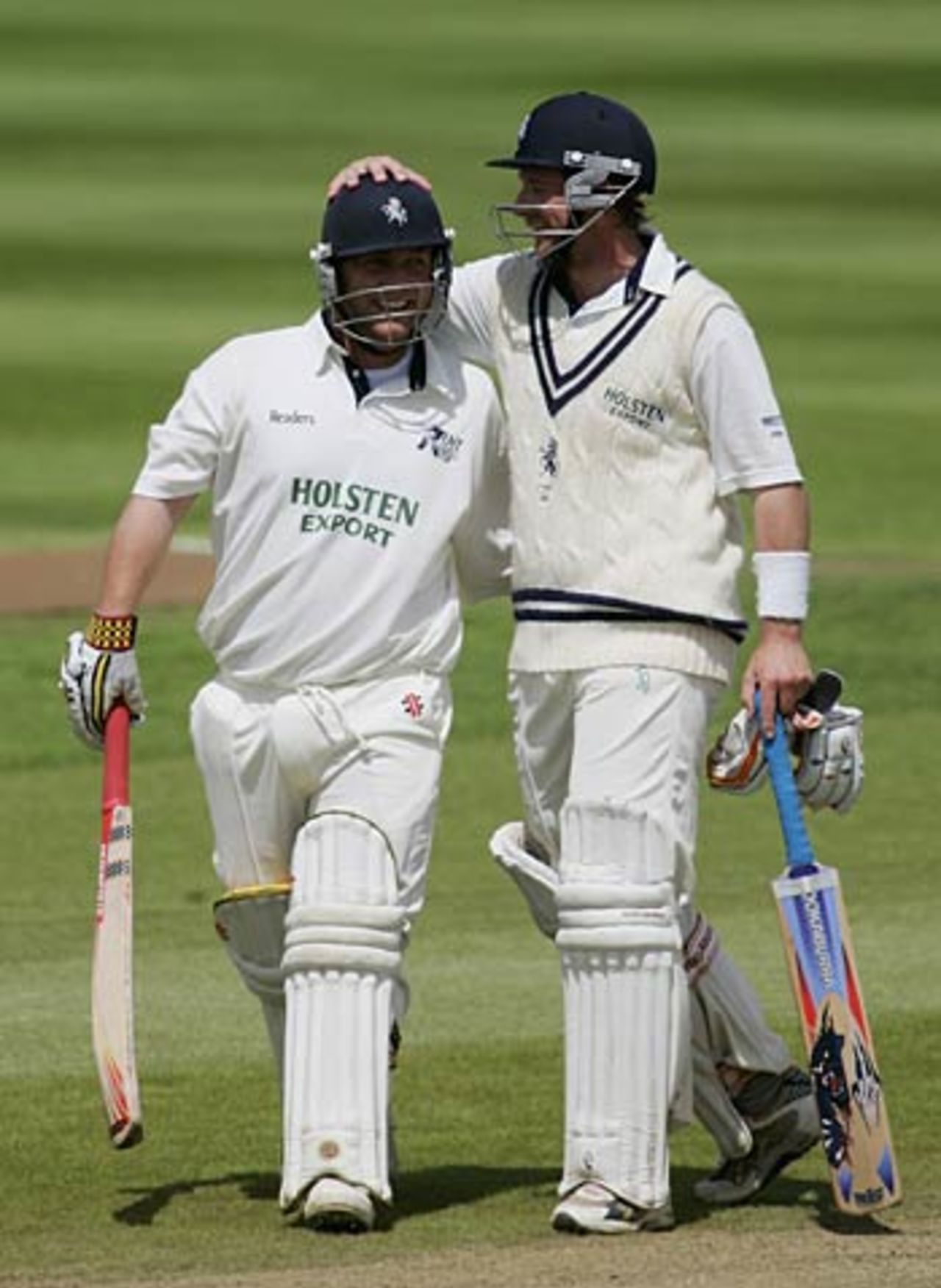 Double hundreds - Matthew Walker and Darren Stevens celebrate both reaching three figures, Warwickshire v Kent, Edgbaston, June 17, 2005