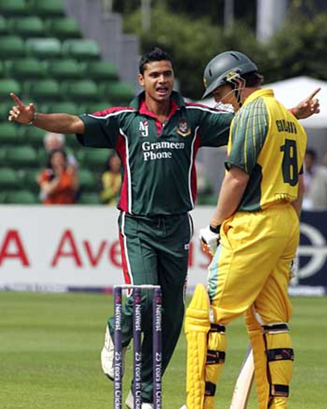 Mashrafe Mortaza celebrates dismissing Adam Gilchrist for a duck, Australia v Bangladesh, NatWest Series, Cardiff, June 18