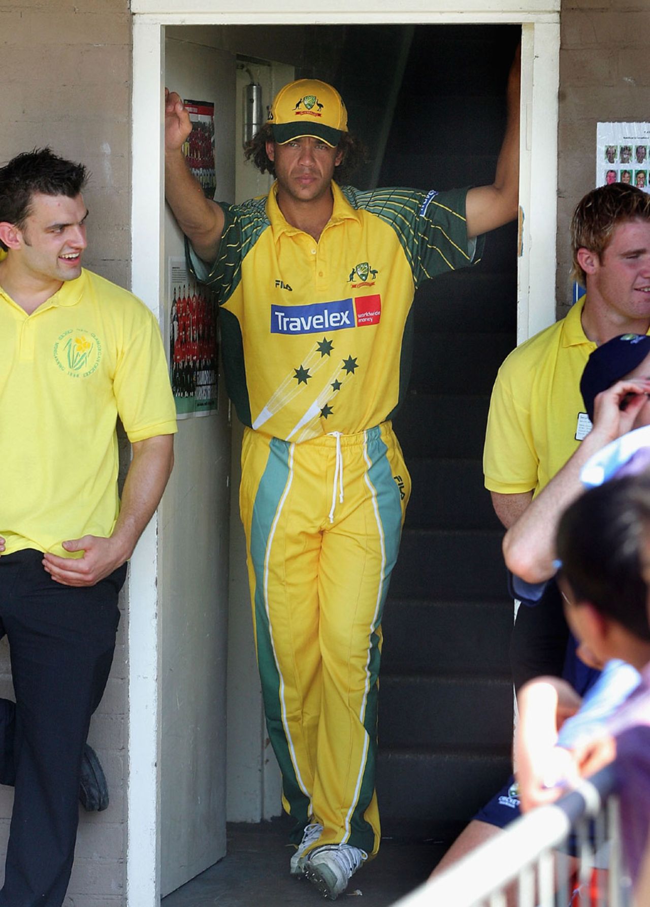 Andrew Symonds watches from the pavilion after being left out against Bangladesh for breaking team rules, Australia v Bangladesh, NatWest Series, Cardiff, June 18, 2005