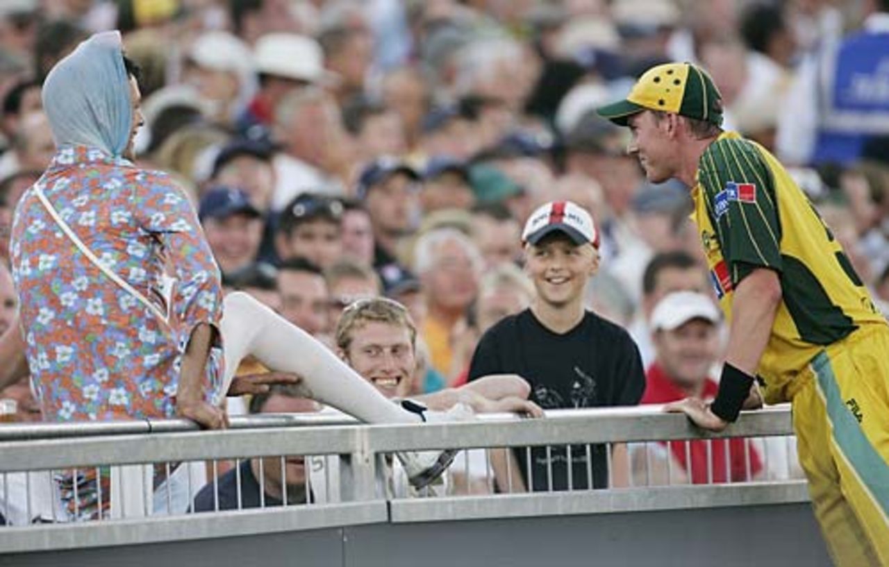 Brett Lee eyes up the local talent, England v Australia, Chester-le-Street, June 23, 2005