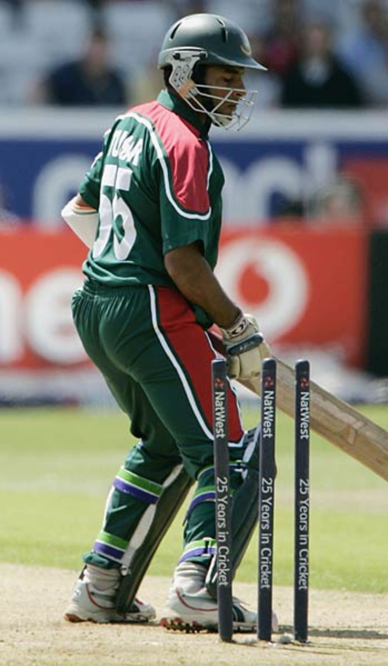 Tushar Imran is bowled by Andrew Flintoff for 32, England v Bangladesh, Headingley, June 26, 2005