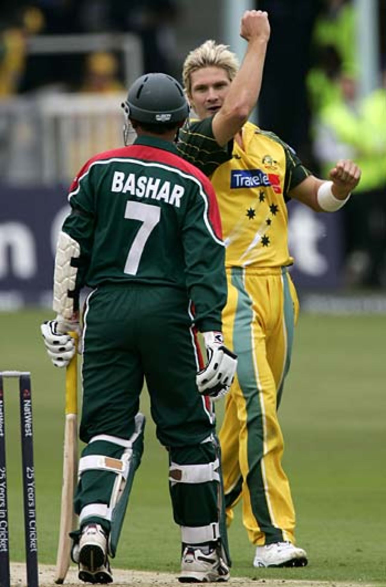 Shane Watson celebrates bowling Habibul Bashar, Australia v Bangladesh, Canterbury, June 30, 2005