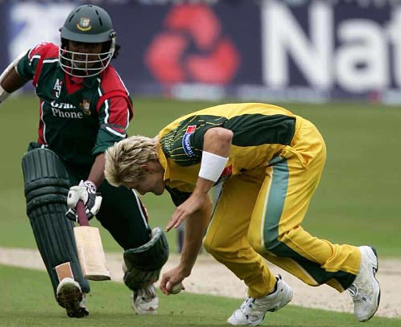 Shahriar Nafees on a collision course with Shane Watson, Australia v Bangladesh, Canterbury, June 30, 2005