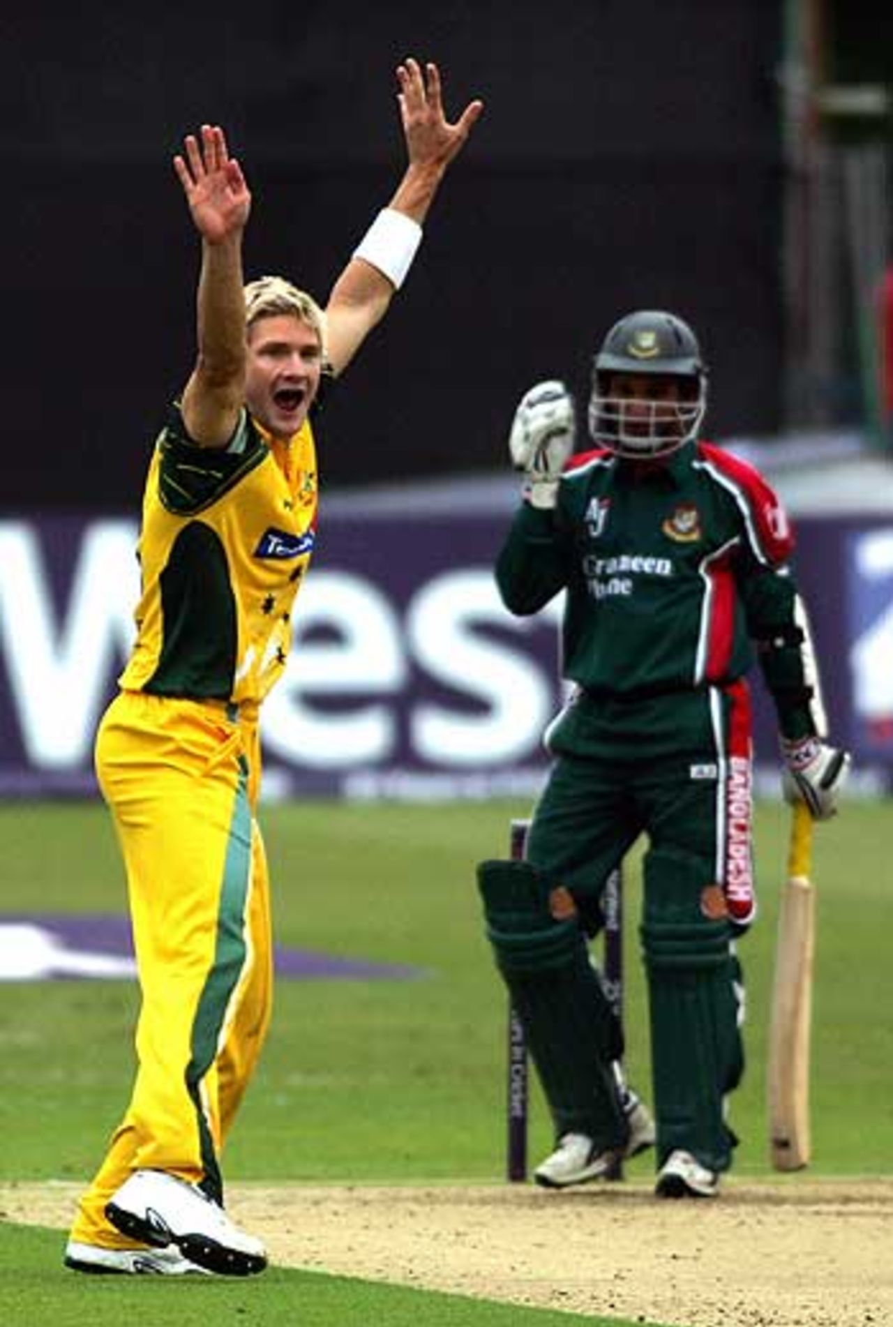 Shane Watson appeals successfully for wicket of Habibul Bashar, Australia v Bangladesh, Canterbury, June 30, 2005