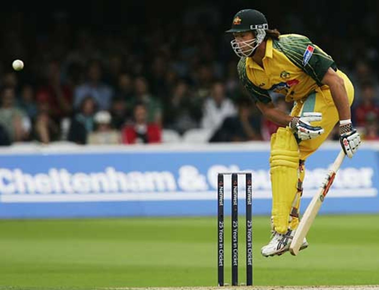 Andrew Symonds takes a blow during his 29, England v Australia, NatWest Series final, Lord's, July 2
