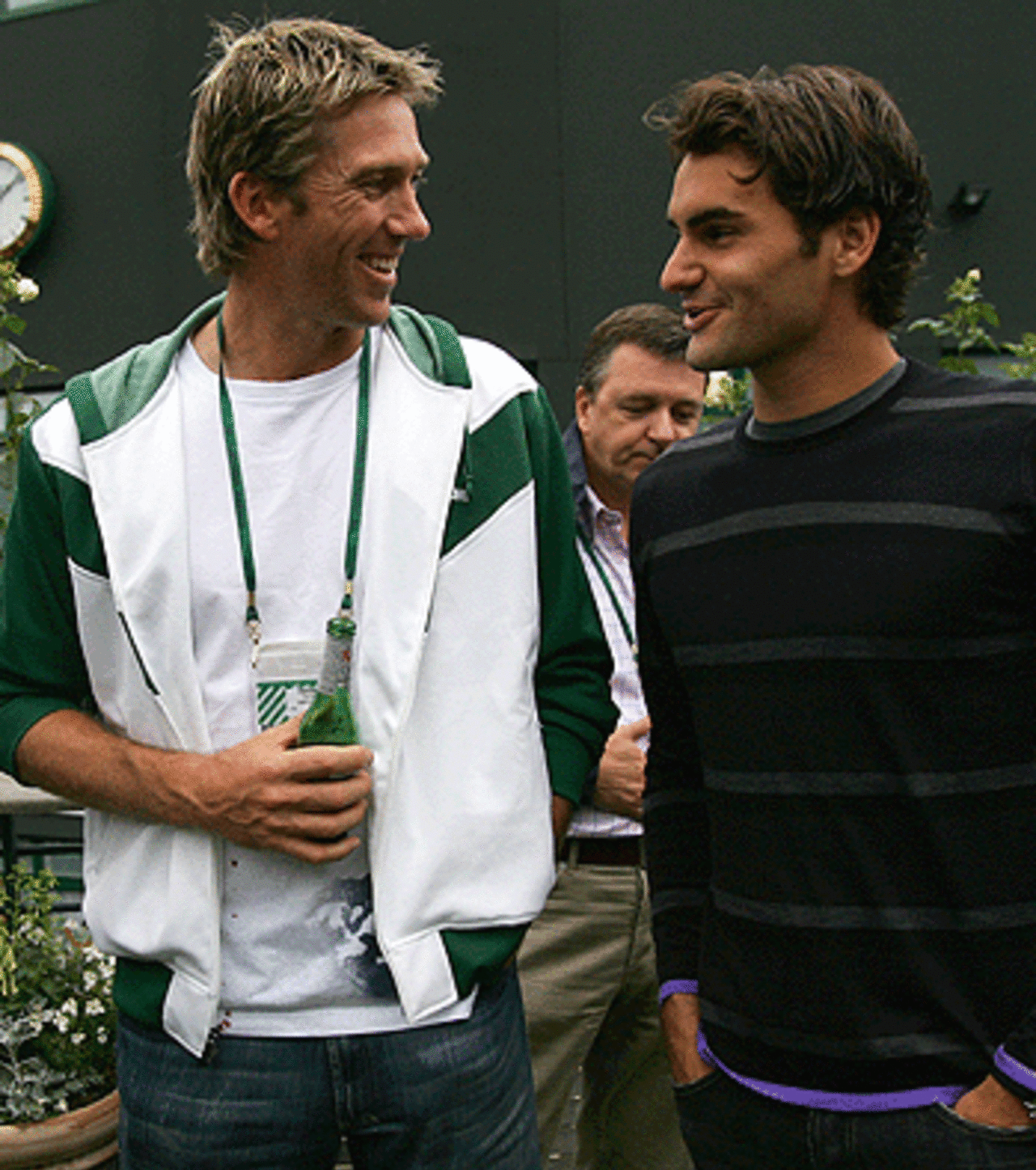 Roger Federer meets Glenn McGrath after the Wimbledon final, July 3, 2005