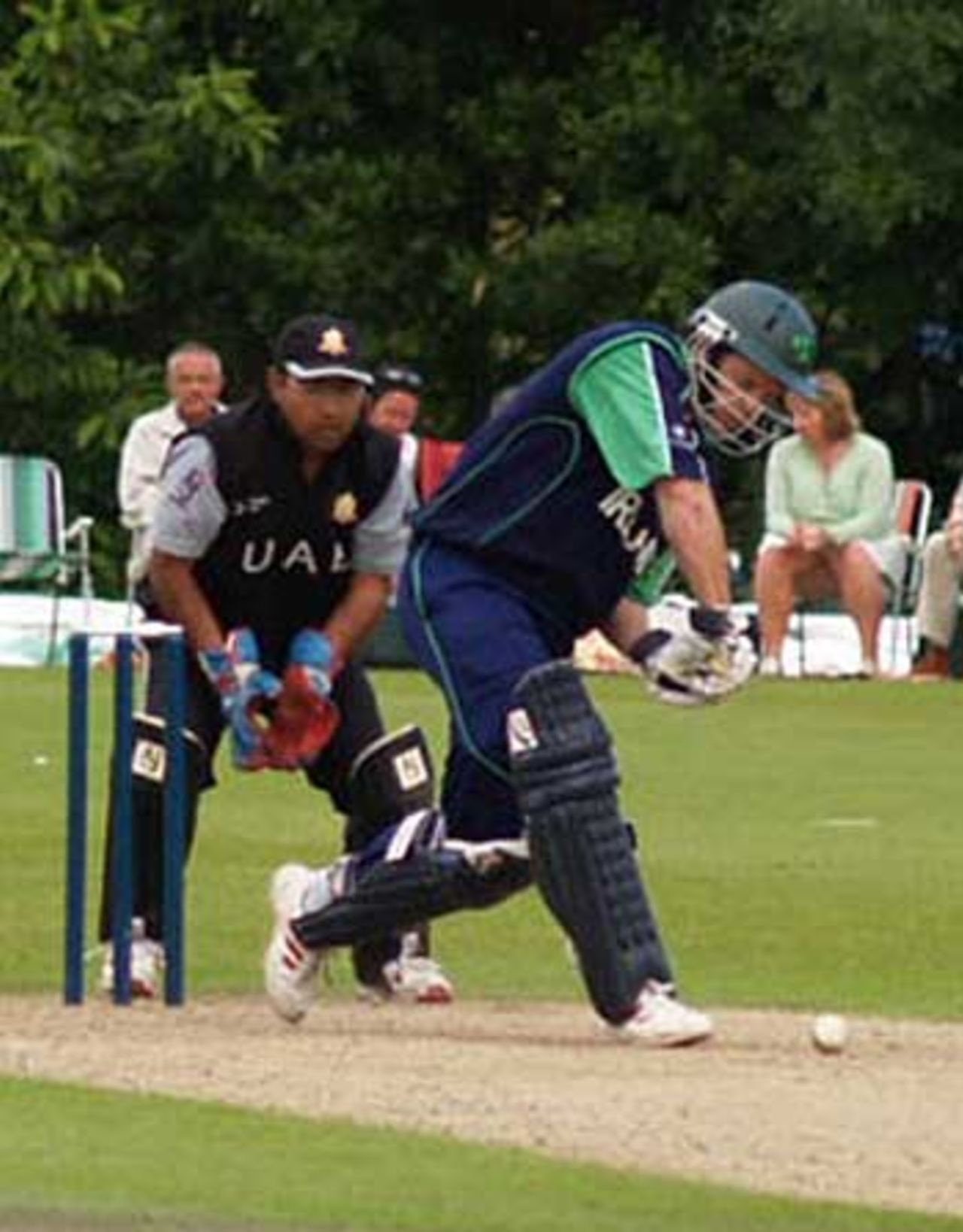 Ed Joyce comes down the pitch during his match winning century, Ireland v UAE, ICC Trophy, Stormont, July 4