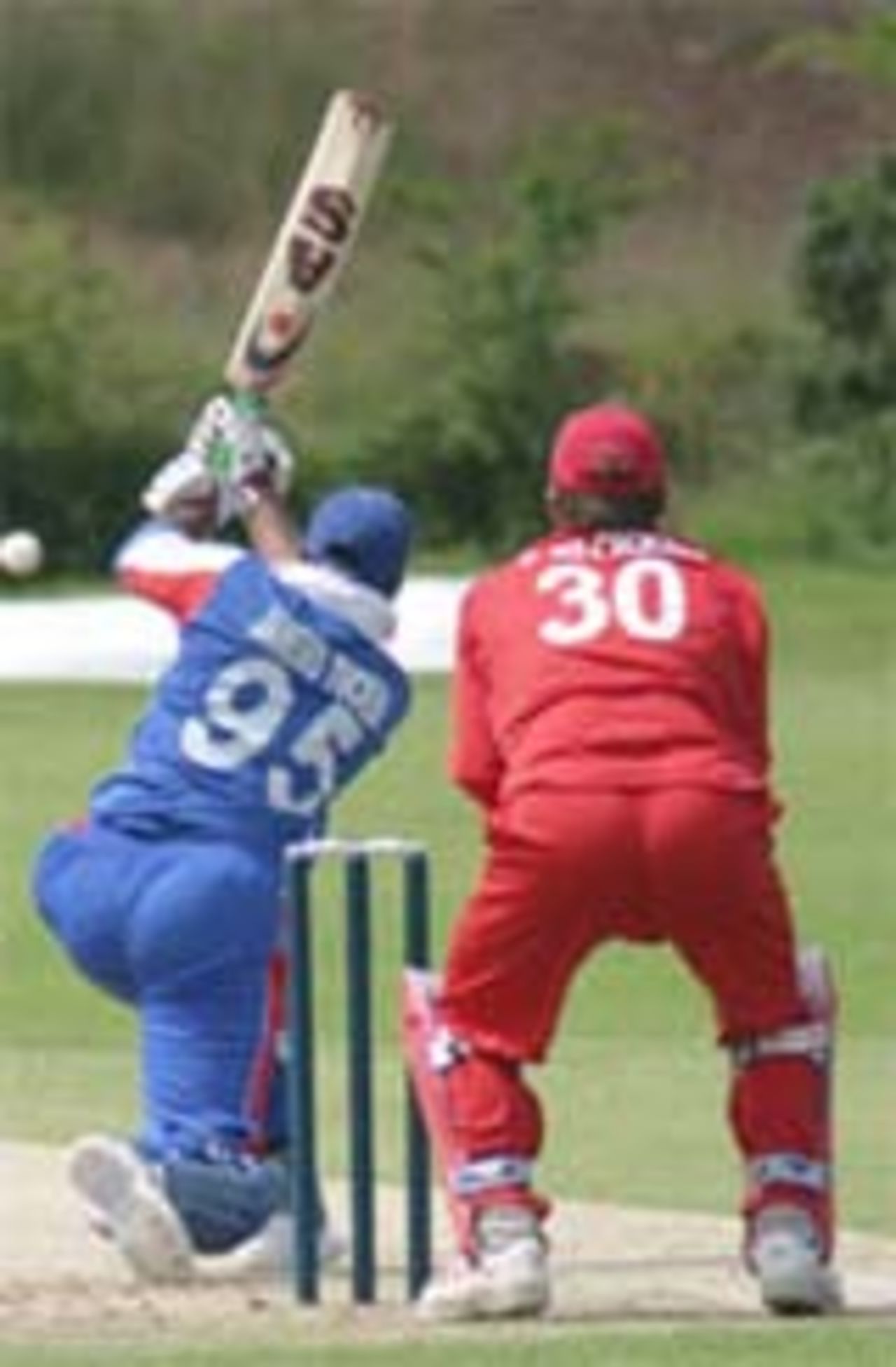 Tucker is caught and bowled by J Malcolm Hansen, Denmark v Bermuda, Greenisland, July 4, 2005