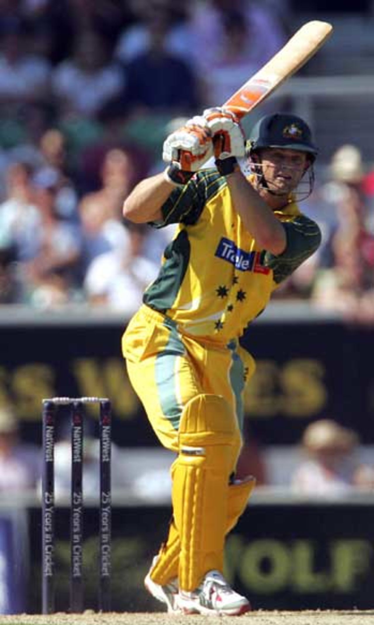Adam Gilchrist drives for another four, England v Australia, The Oval, July 12, 2005