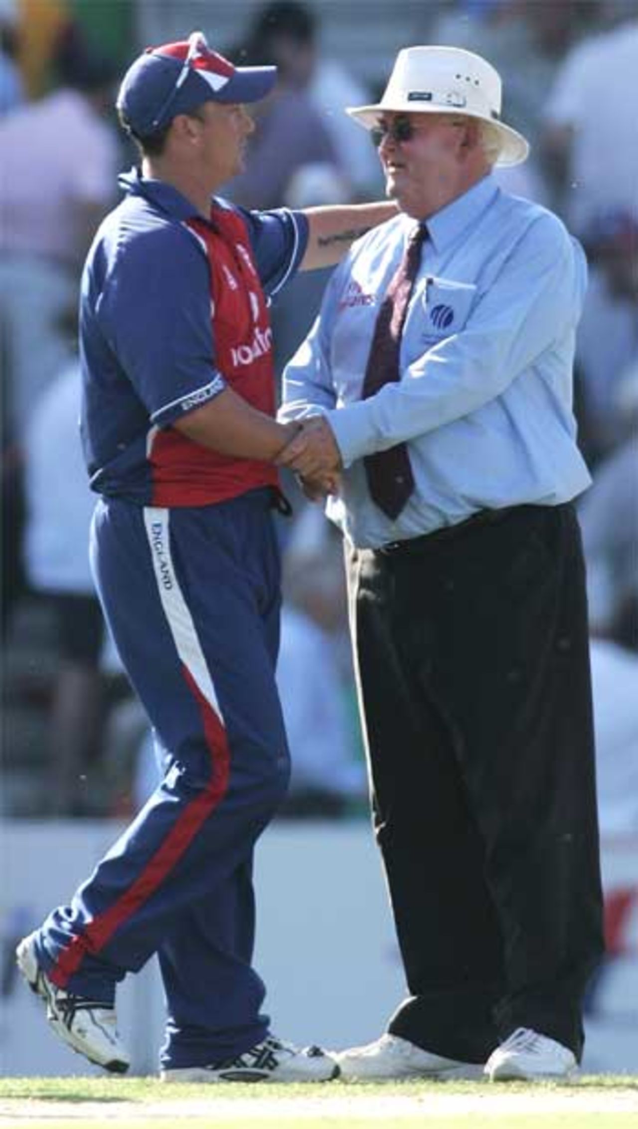 Darren Gough shakes David Shepherd's hand as the umpire bows out of international cricket, England v Australia, NatWest Challenge, The Oval, July 12th, 2005
