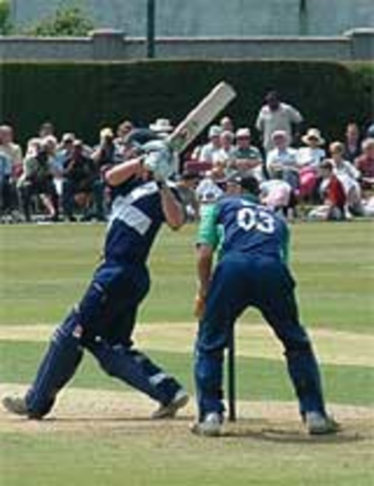 Dougie Brown hits a boundary in his 59, Ireland v Scotland, ICC Trophy final, Clontarf, Ireland, July 13