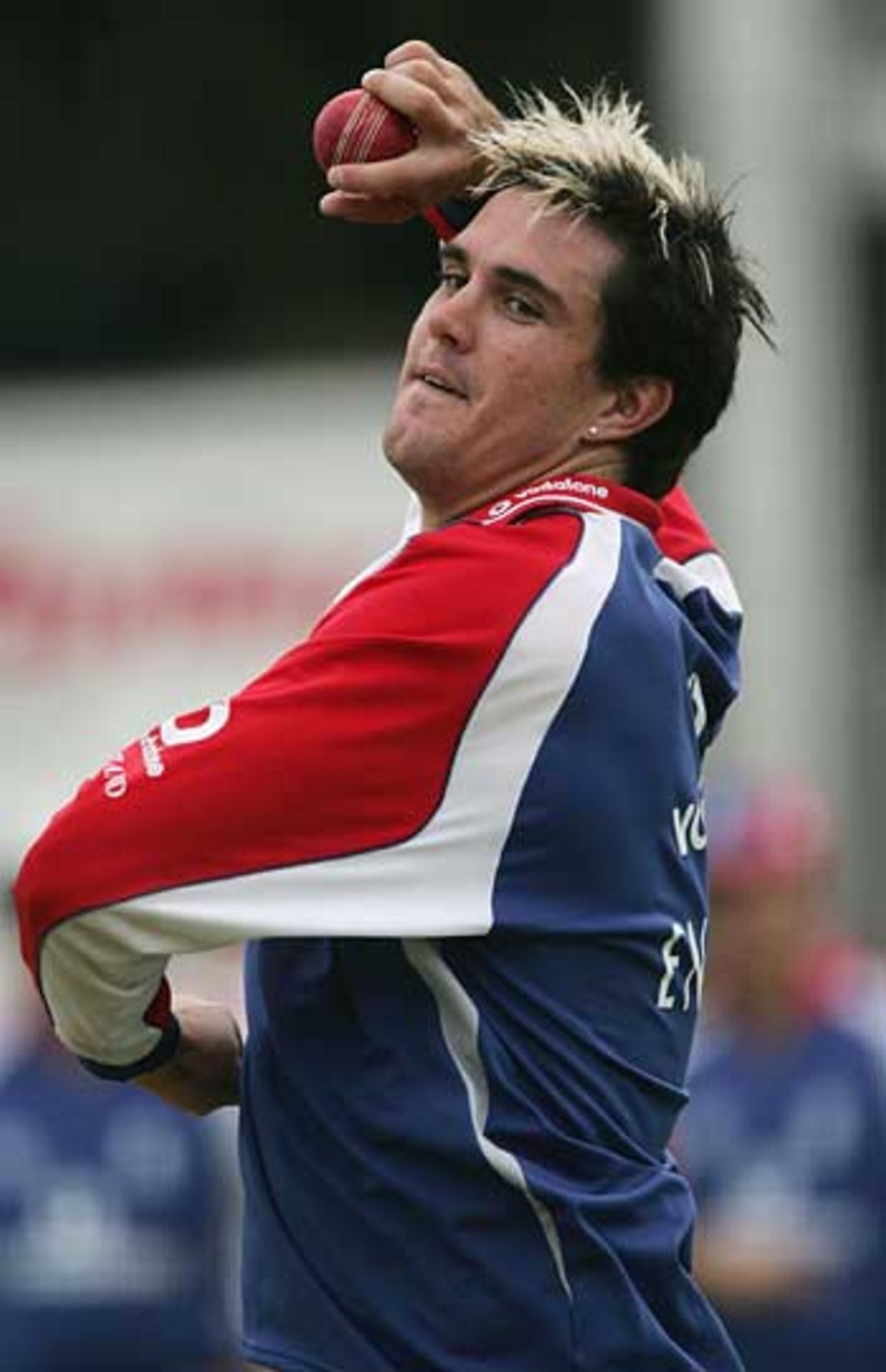 Kevin Pietersen bowls during practice, Lord's, July 18