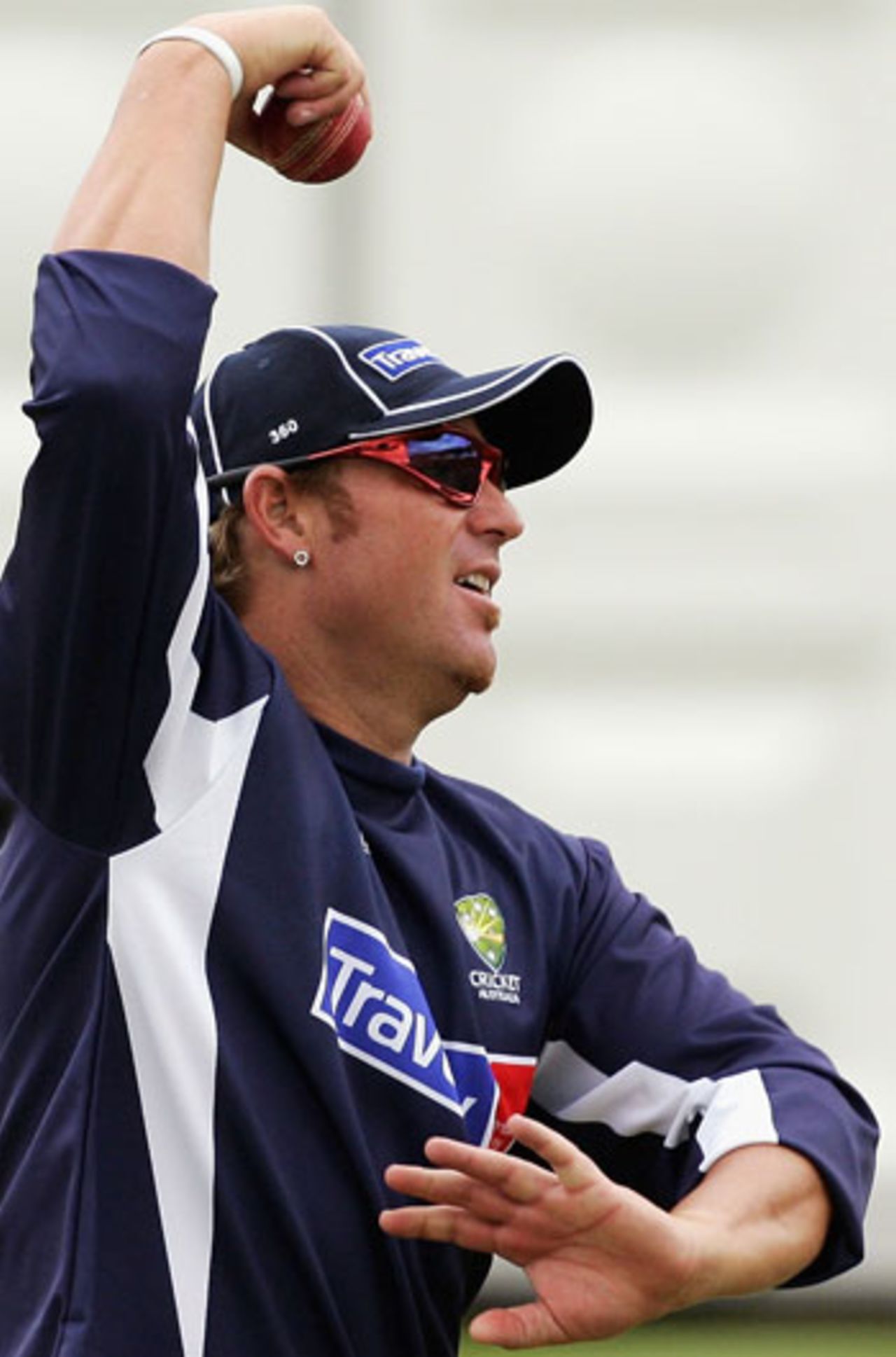 Shane Warne bowling during practice at Lord's, July 19 2005
