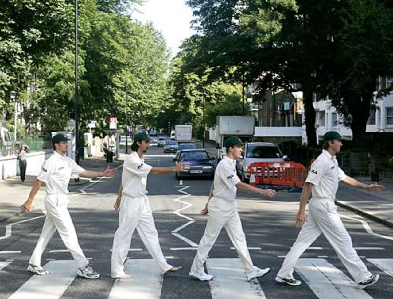 Australia's pace bowlers on Abbey Road ahead of the first Ashes Test, London, July 19
