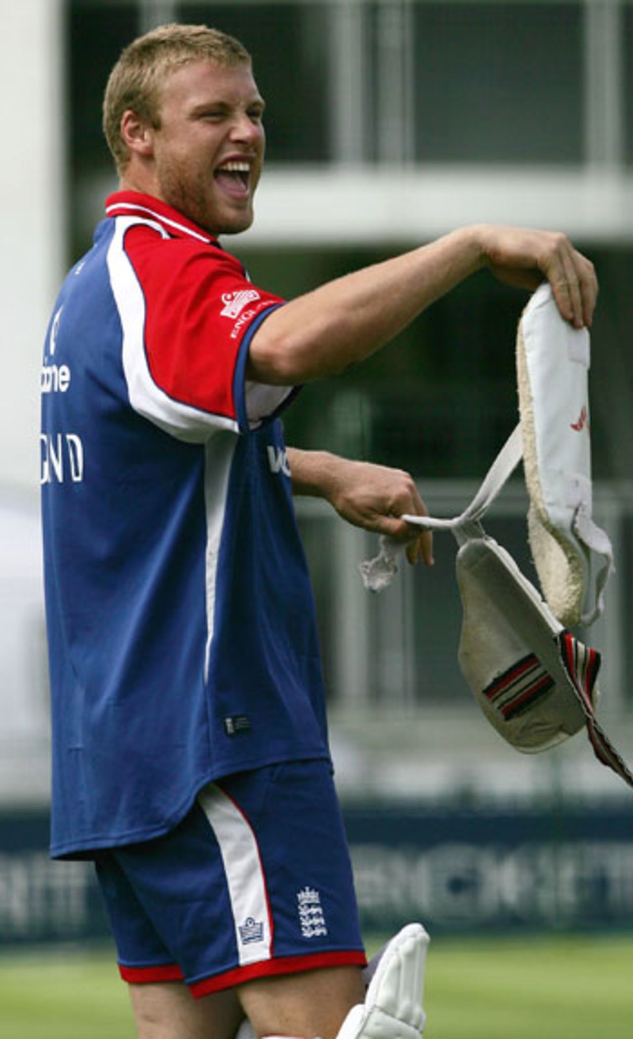 Andrew Flintoff chuckling at nets, prior to England's first Test against Australia, Lord's, July 20, 2005