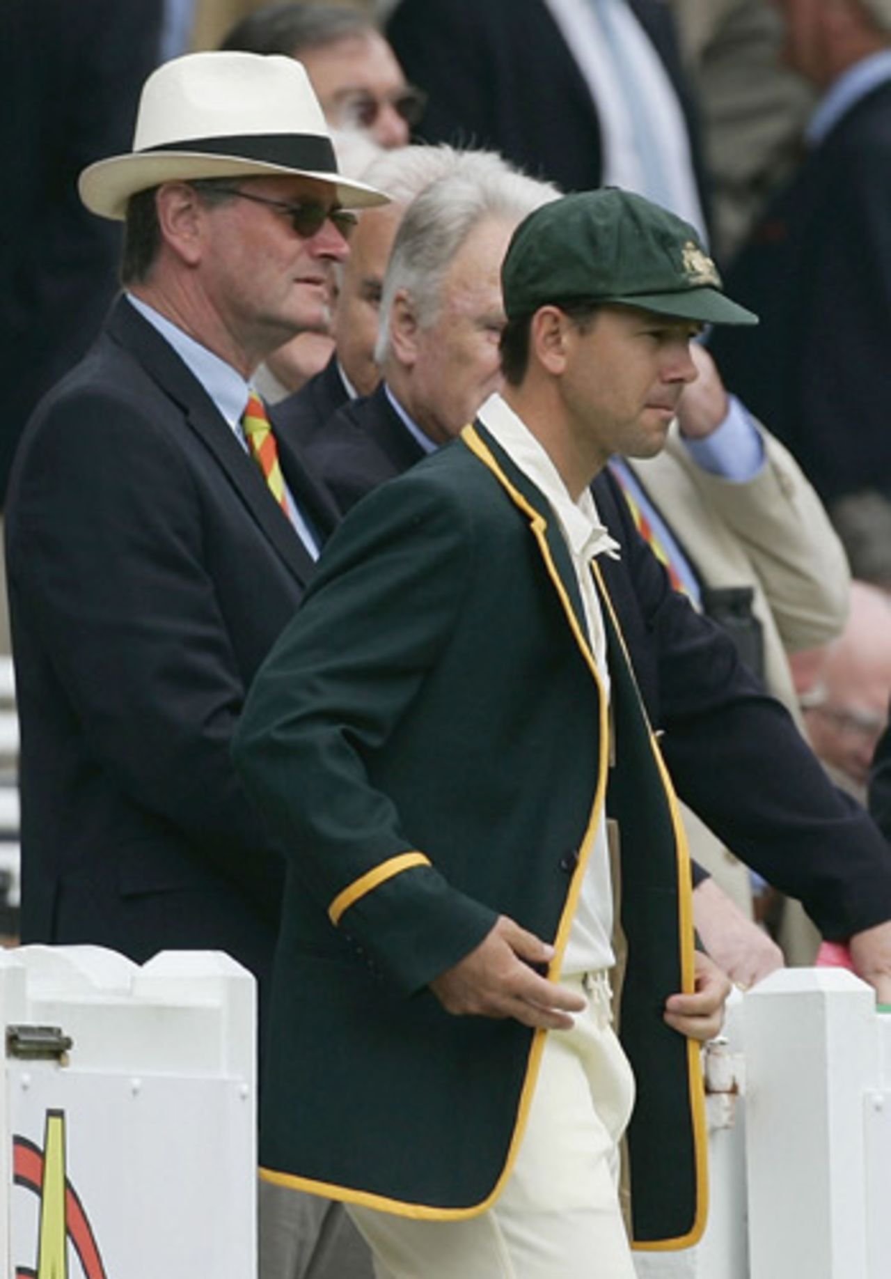 Ricky Ponting walks out for the toss at Lord's, watched on by MCC members, England v Australia, first Test, July 21, 2005