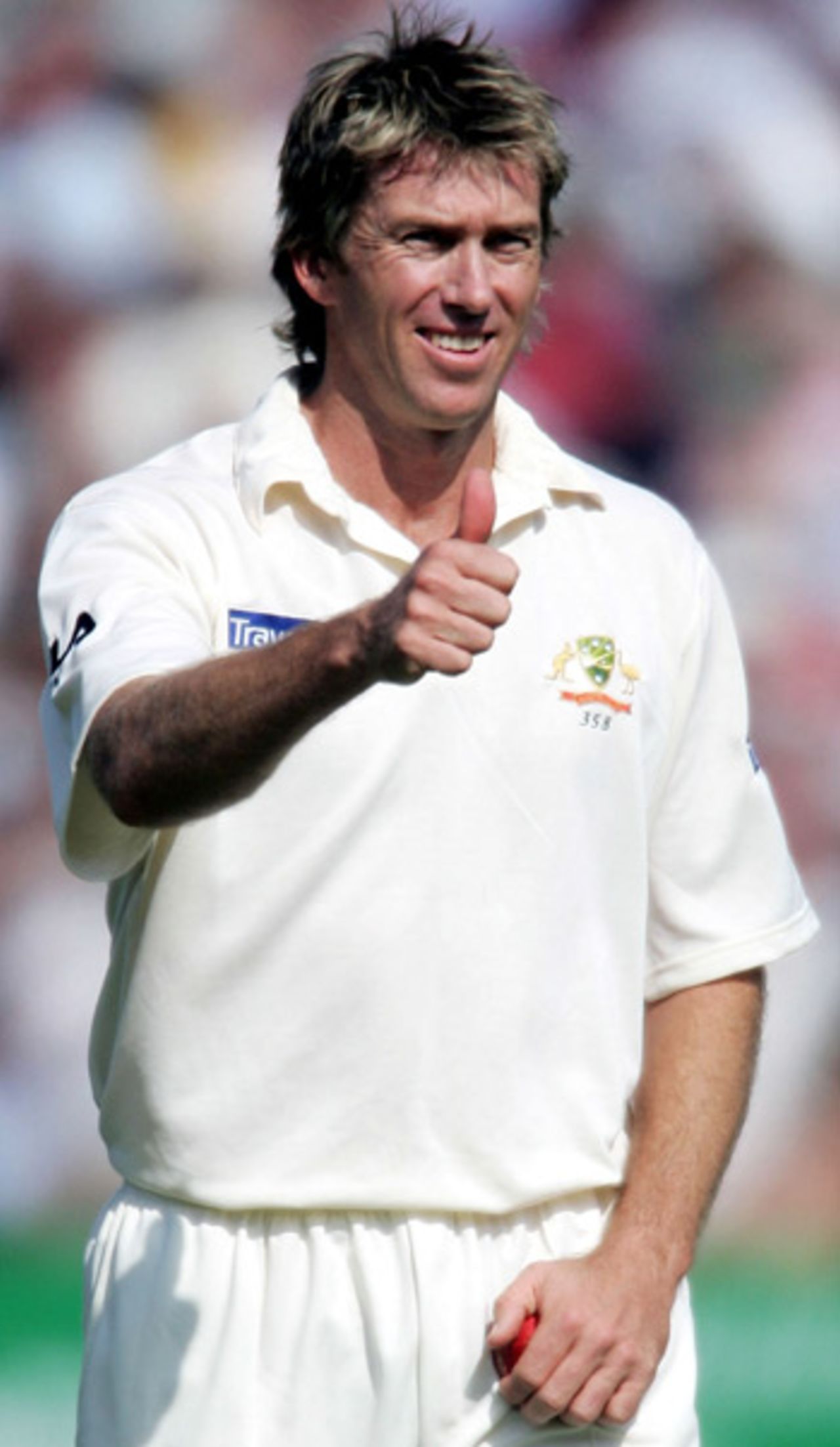 Thumbs up for Glenn McGrath as he takes another wicket, England v Australia, Lord's, 21 July 2005