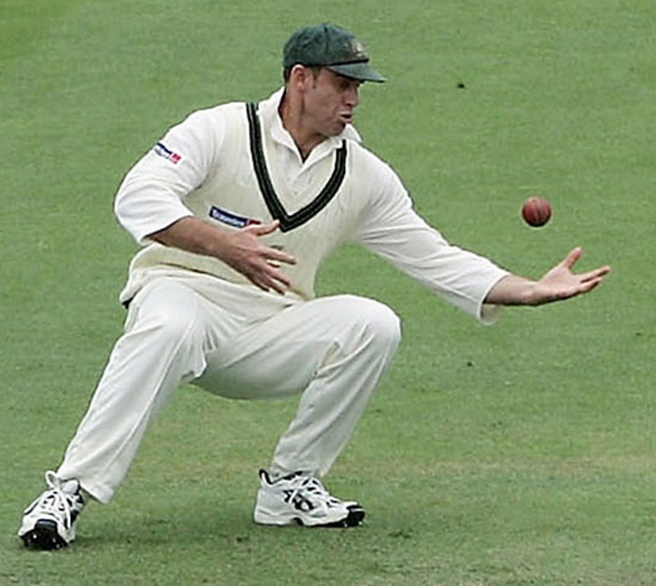 Matthew Hayden juggles a catch to dismiss Matthew Hoggard for a duck, England v Australia, Lord's, 22 July, 2005