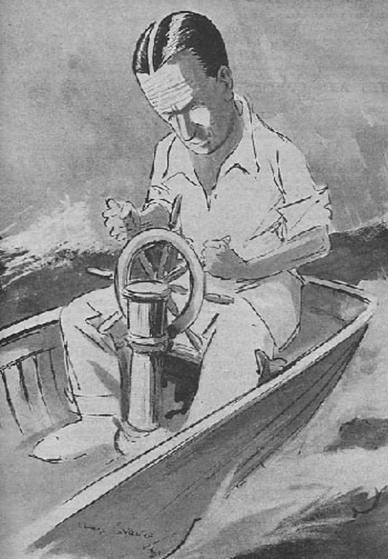 A rough sea but a calm pilot - Johnny Douglas as portrayed by the Cricketer in May, 1921