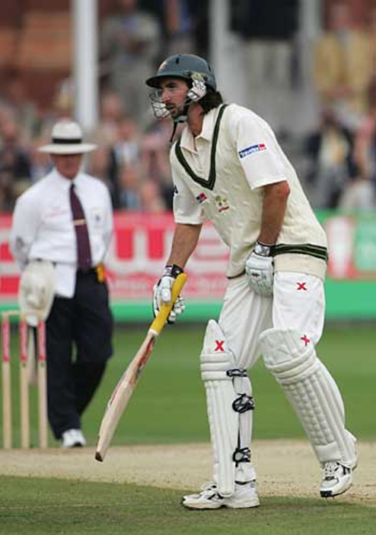 Jason Gillespie suffers a painful blow during his valuable innings, England v Australia, 1st Test, Lord's, July 23