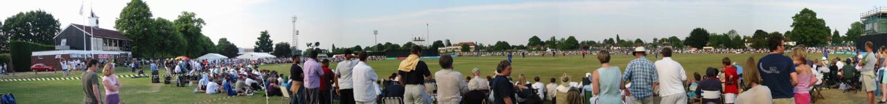 Panoramic view of Imber Court during a Surrey Twenty20 match, June 2003