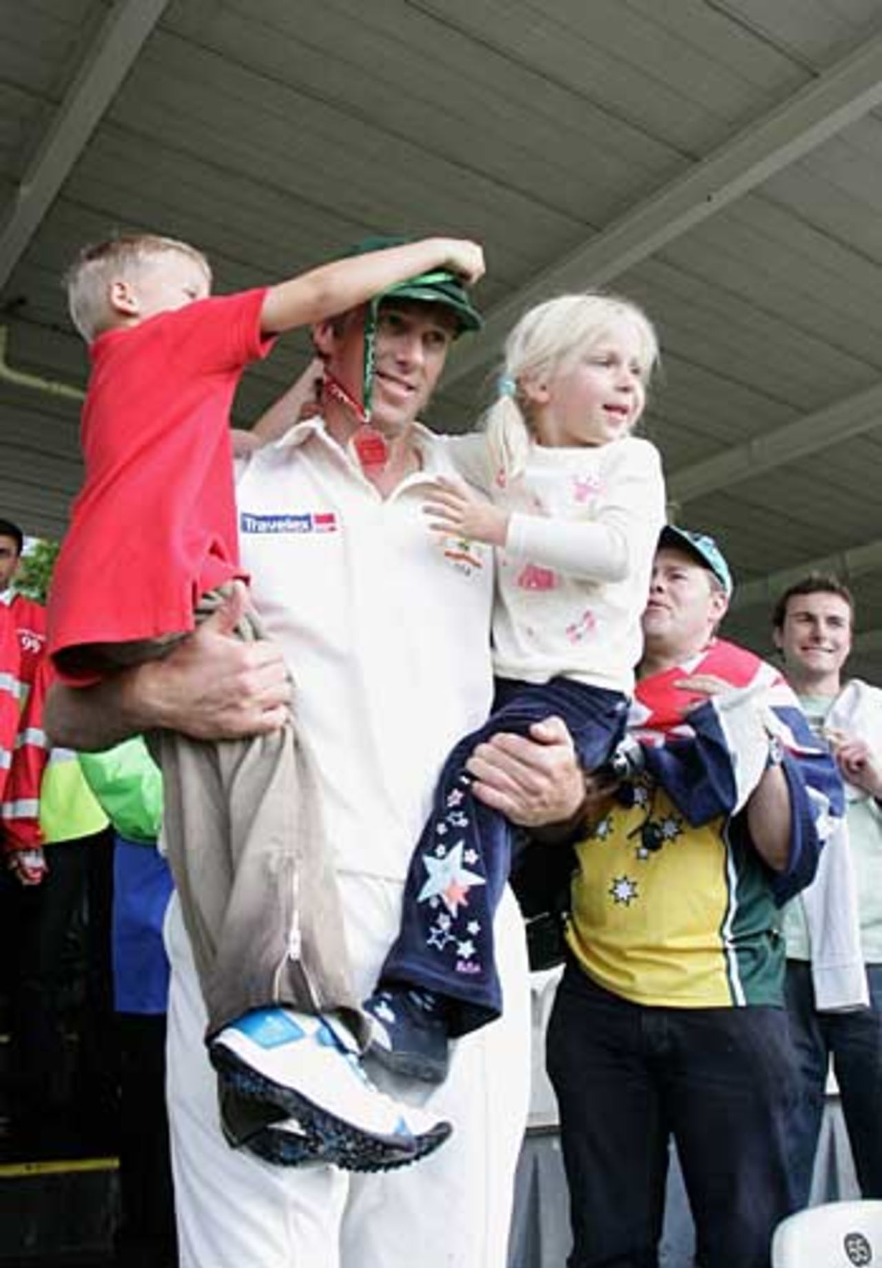Glenn McGrath with his children after Australia's first Test win, England v Australia, 1st Test, Lord's, July 24
