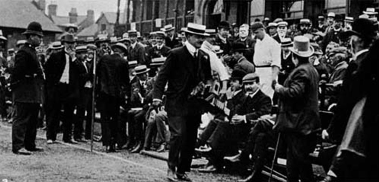 Tom Hayward threds his way through the crowd, England v Australia, 1stTest, Trent Bridge, May 29, 1905