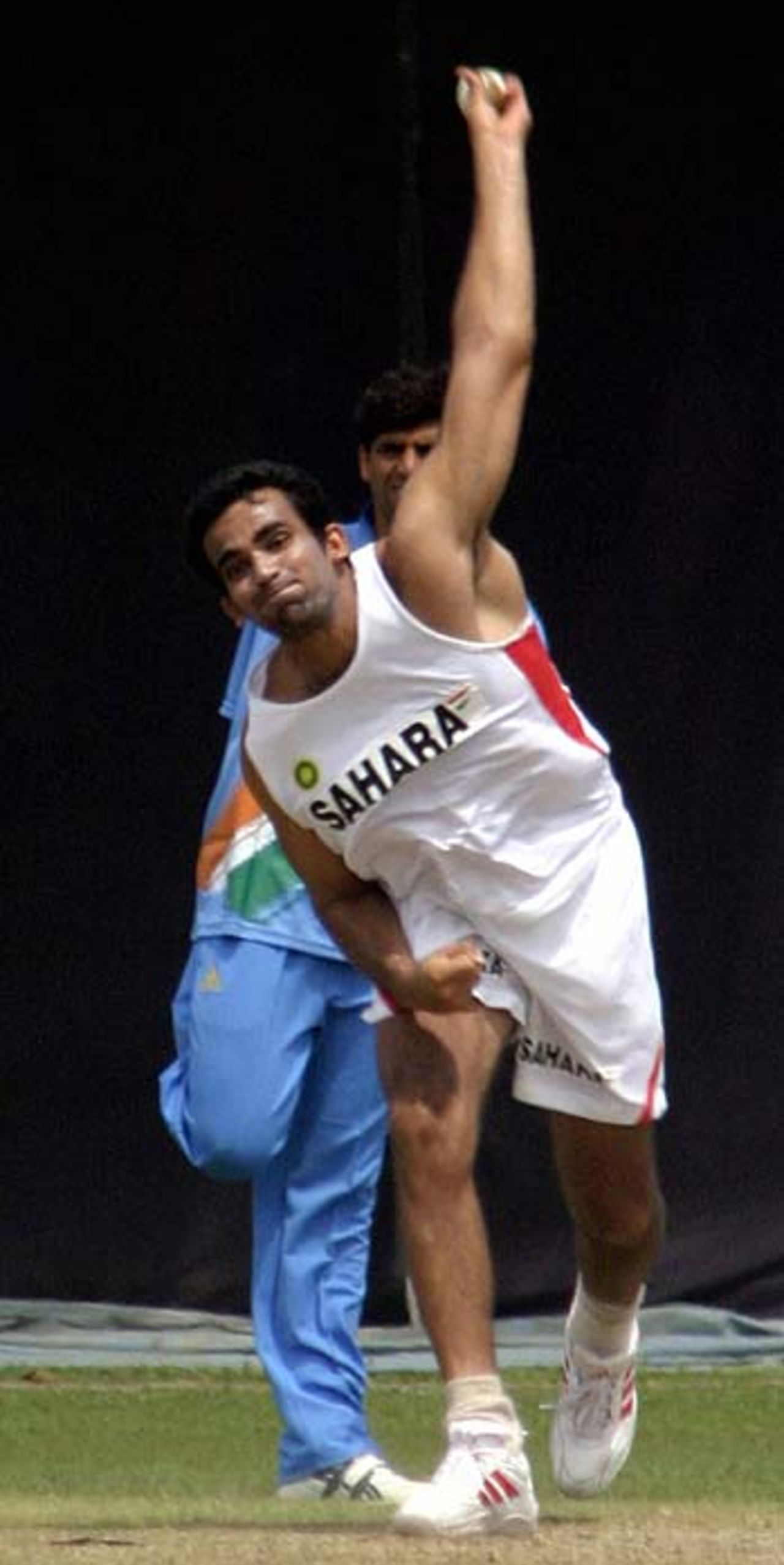Zaheer Khan in action during a practice session, Colombo, July 25, 2005