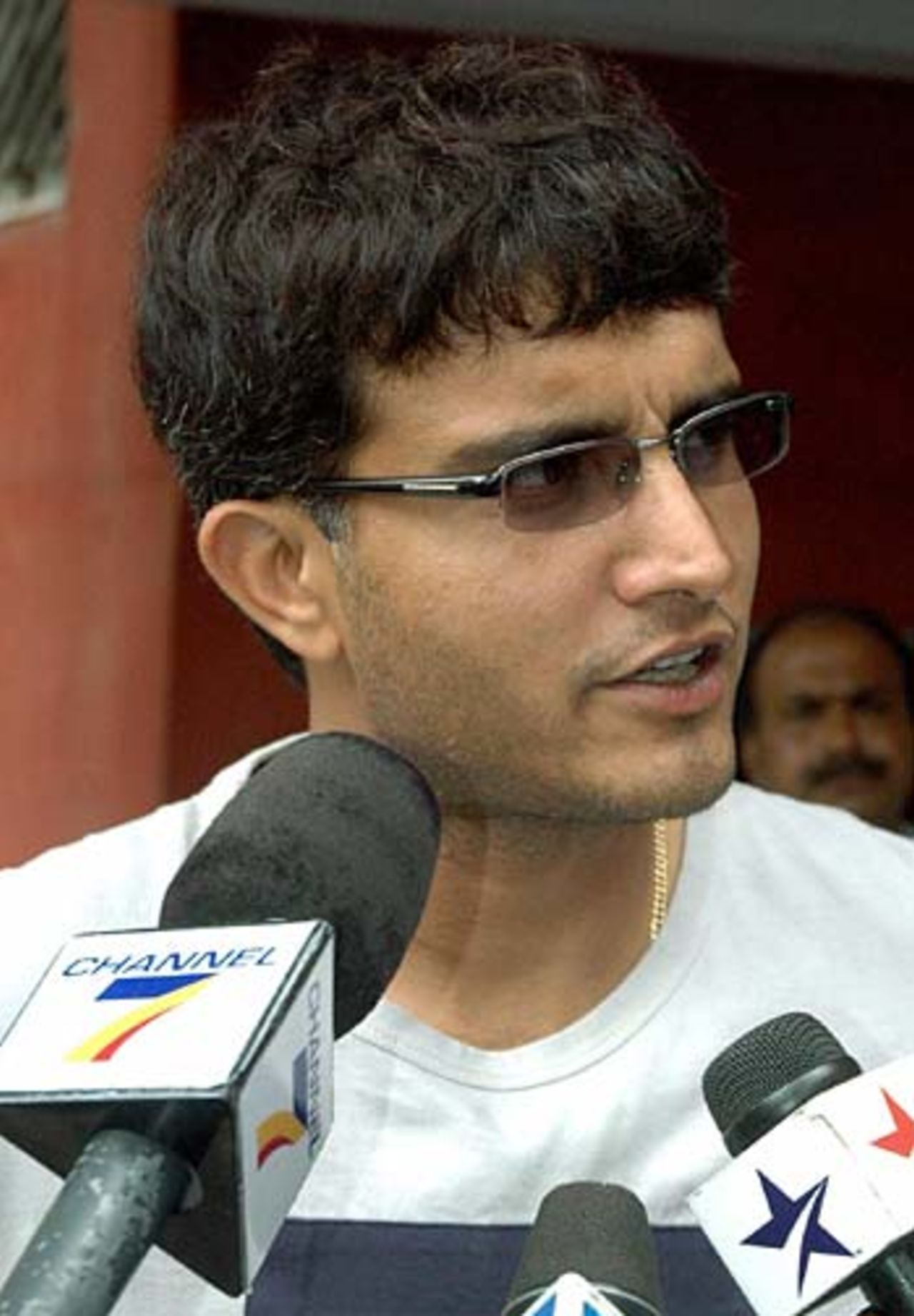 Sourav Ganguly speaks to the media after a reduction in his one-day international  ban, Kolkata, July 29, 2005