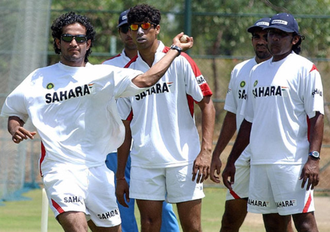 Indian players during a practice net session, Dambulla, July 29, 2005