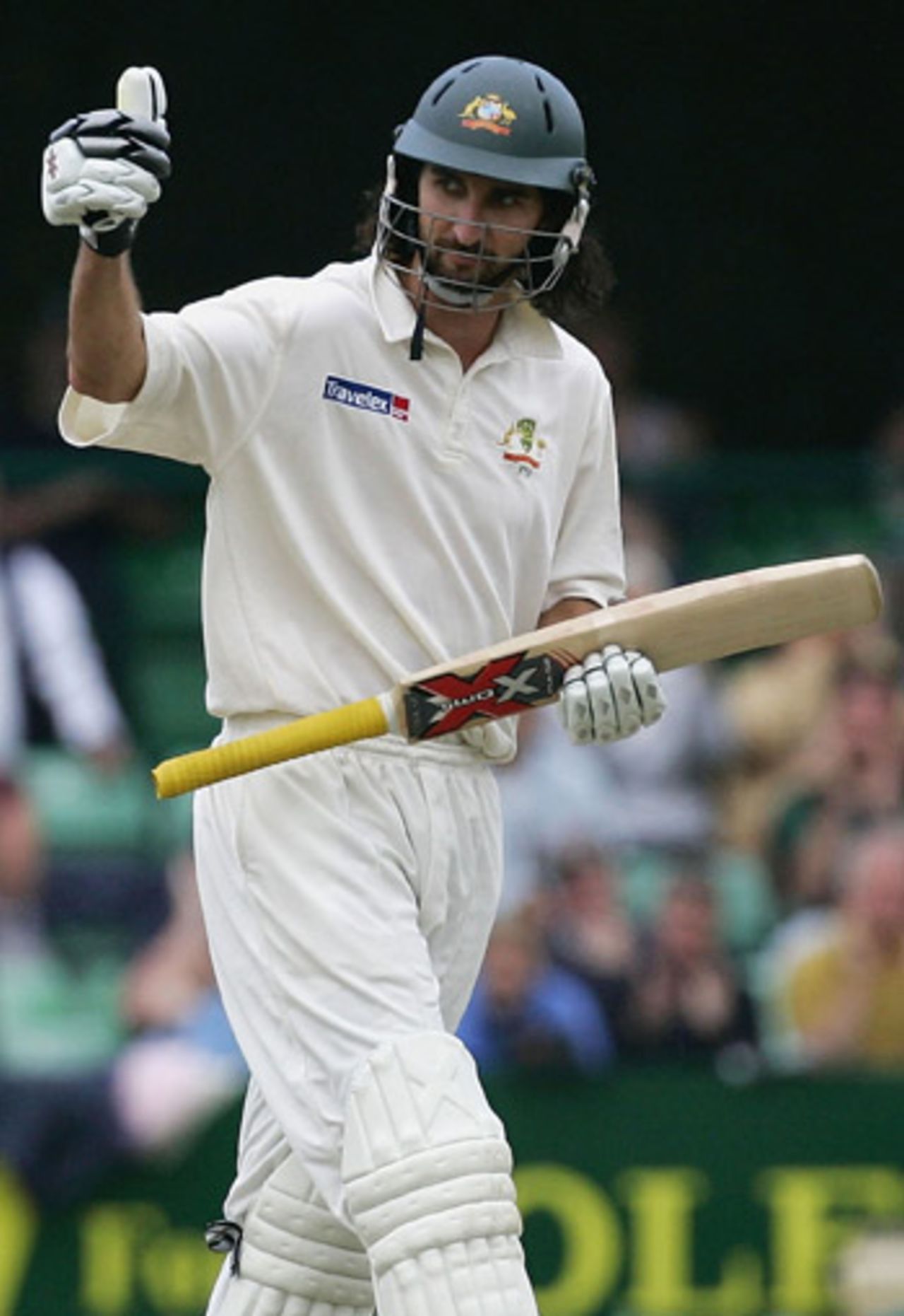 Jason Gillespie reaches 50 in Australia's game against Worcestershire, ahead of the 2nd Ashes Test, Worcester, July 31, 2005