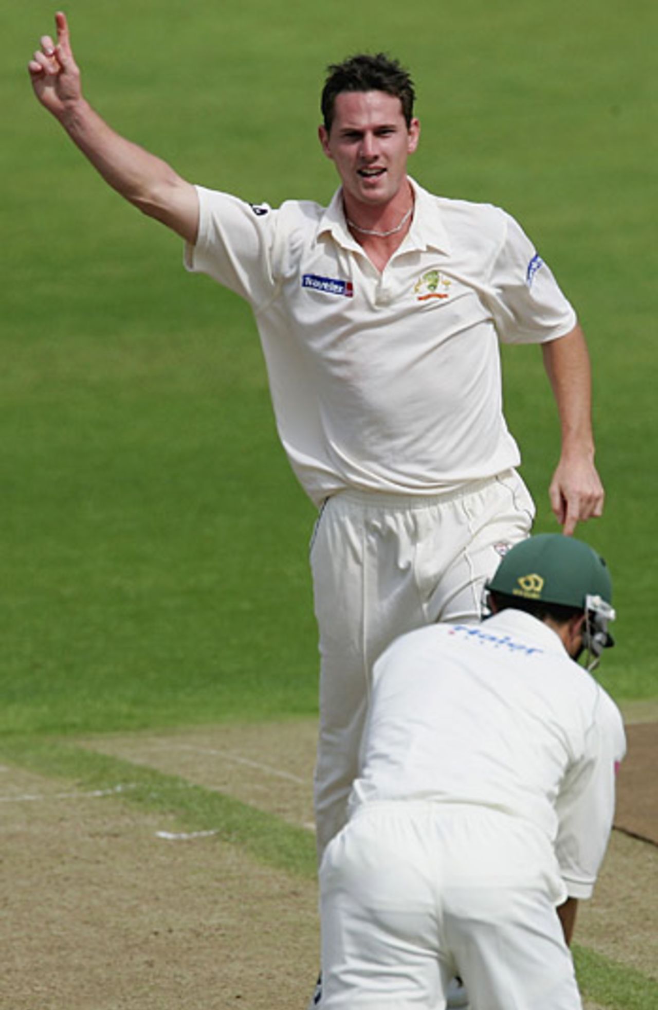 Shaun Tait celebrates the wicket of Stephen Peters, Worcestershire v Australia, Worcester, August 1, 2005